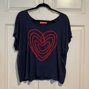 Blue rayon heart design shirt, size L. Very good condition